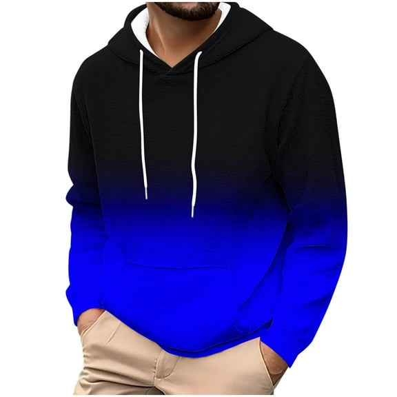 ZUKMRJPC Hoodies for Men Long Sleeve Flannel Gradient Color Casual Warm Hooded Sweatshirts Drawstring Gym Pullover Tops with Pocket