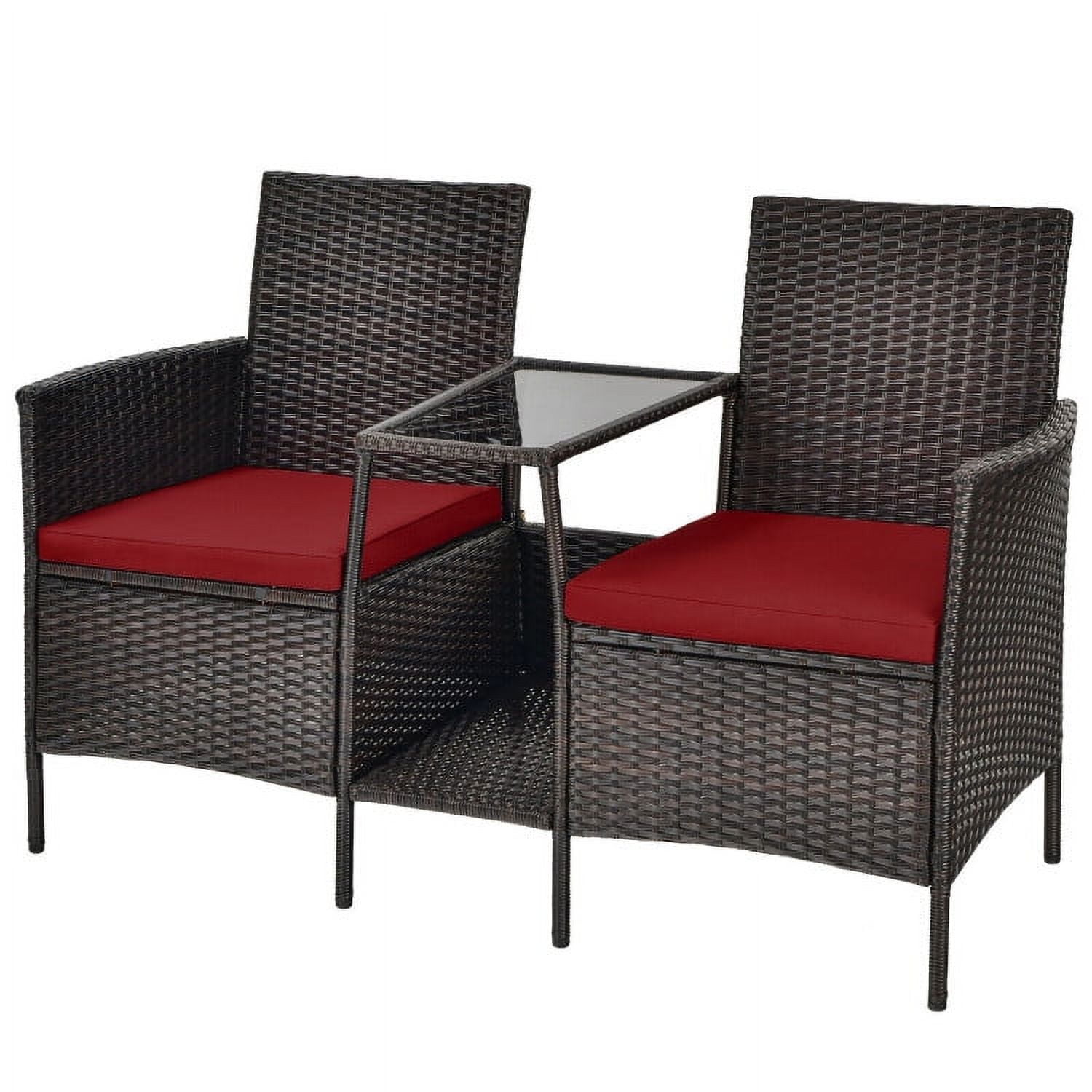 Aimee Lii Rattaner Outdoor Patio Furniture, Patio Rattan Wicker Conversation Set Sofa Cushioned Loveseat Glass Table, Red Aimee Lii Rattaner Outdoor Patio Furniture, Patio Rattan Wicker Conversation Set Sofa Cushioned Loveseat Glass Table, Red