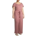 thumbnail image 3 of Monteau Women's Plus Size Knit Jumpsuit with Tie Waist, 3 of 6