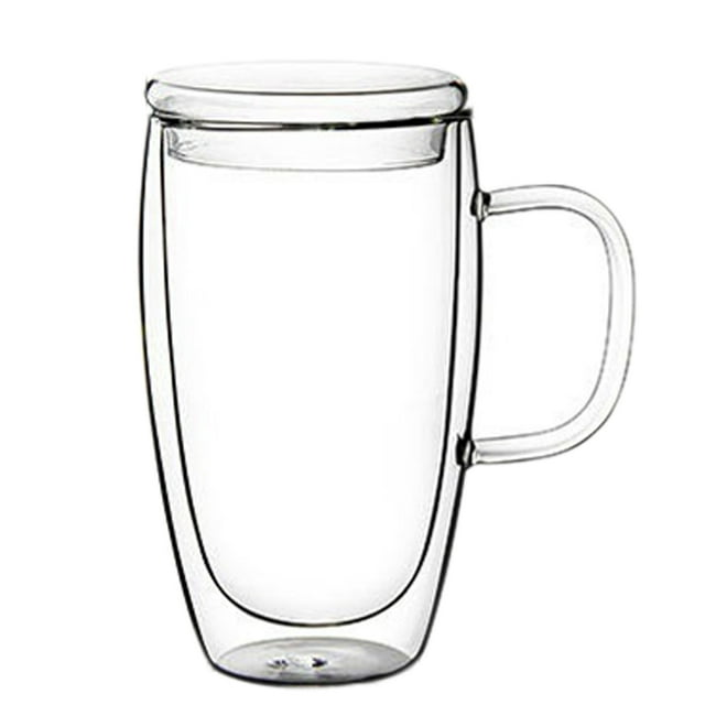 Double Wall Glass Coffee Mugs with Lid,Clear Glass Coffee Cups with