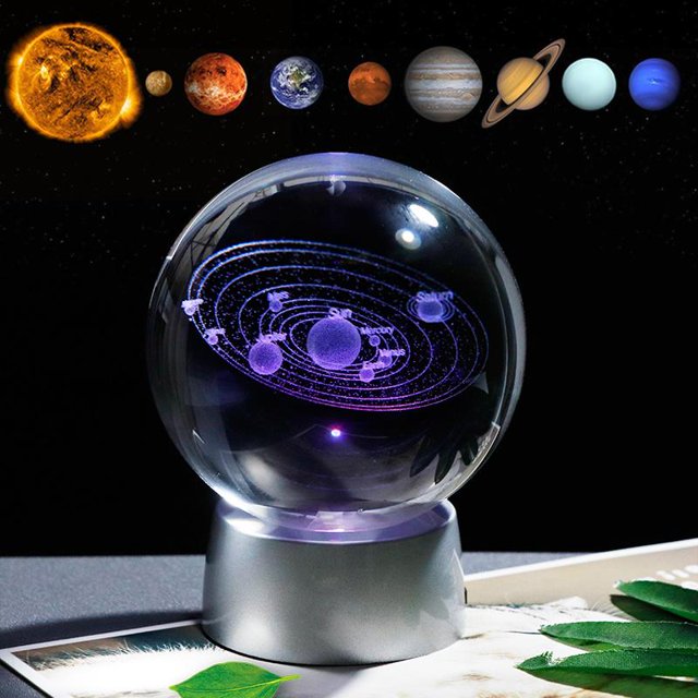 CAROOTU Crystal Solar System Gift Ball with Chargeable Colorful LED Base Glass Planets Ball Party Favors Present Gift for Astrophile