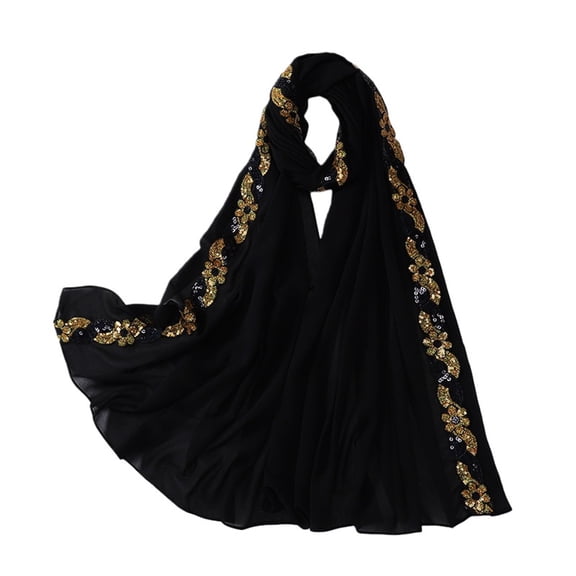 Scarf For Women Casual Black Pearl Chiffon Hijabs For Embroidery Sequins Decorative Wrap Head Head Wrap Scarf
