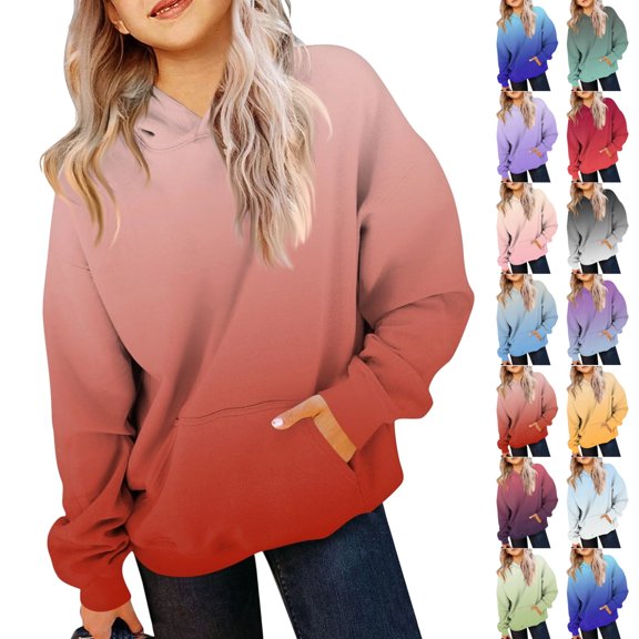 LTTVQM Hoodies for Teen Girls Cute Trendy Preppy Hooded Pocket Fall Winter School Sweatshirts Long Sleeve Gradient Shirts Pullover Red 2-14 Years