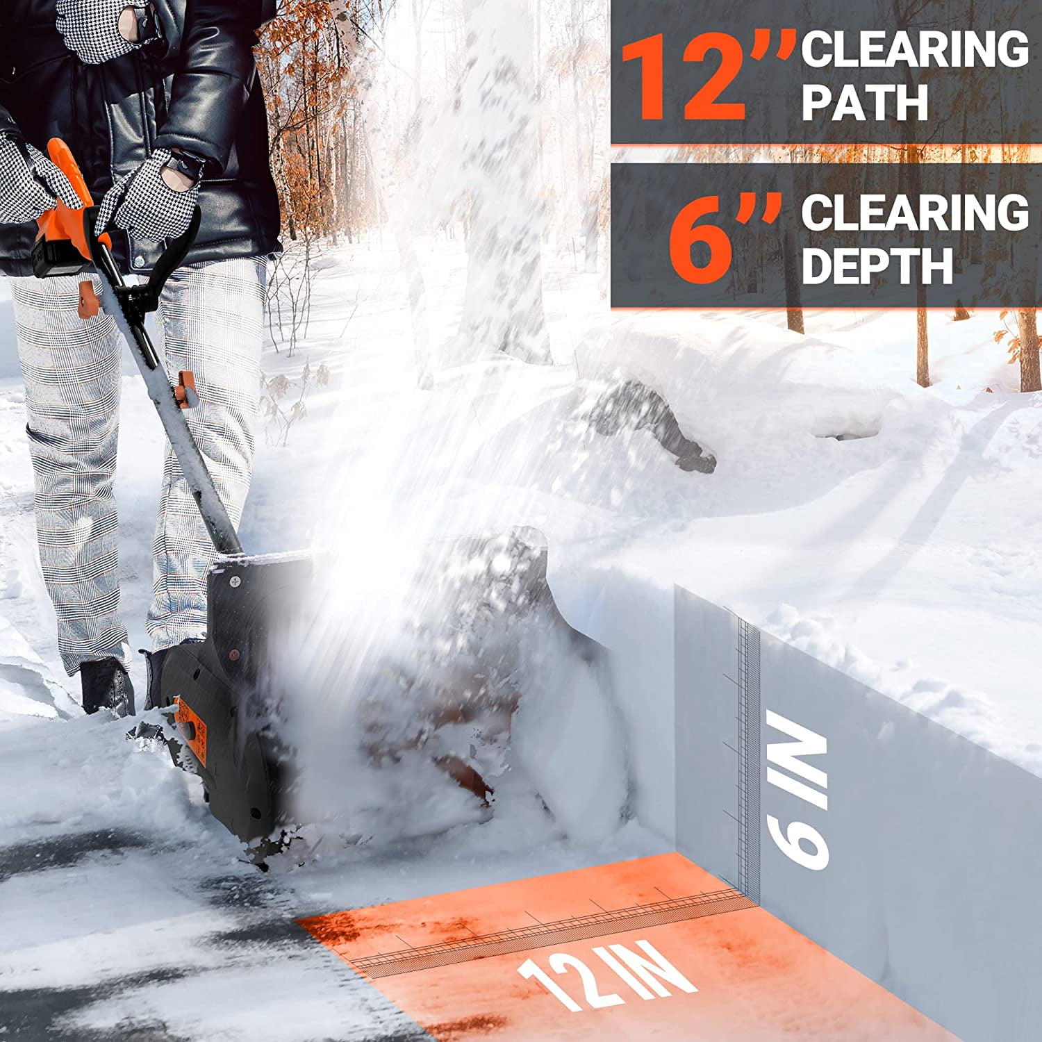 Danhaei Cordless Snow Shovel, 20V 12Inch 4Ah Cordless Snow Blower