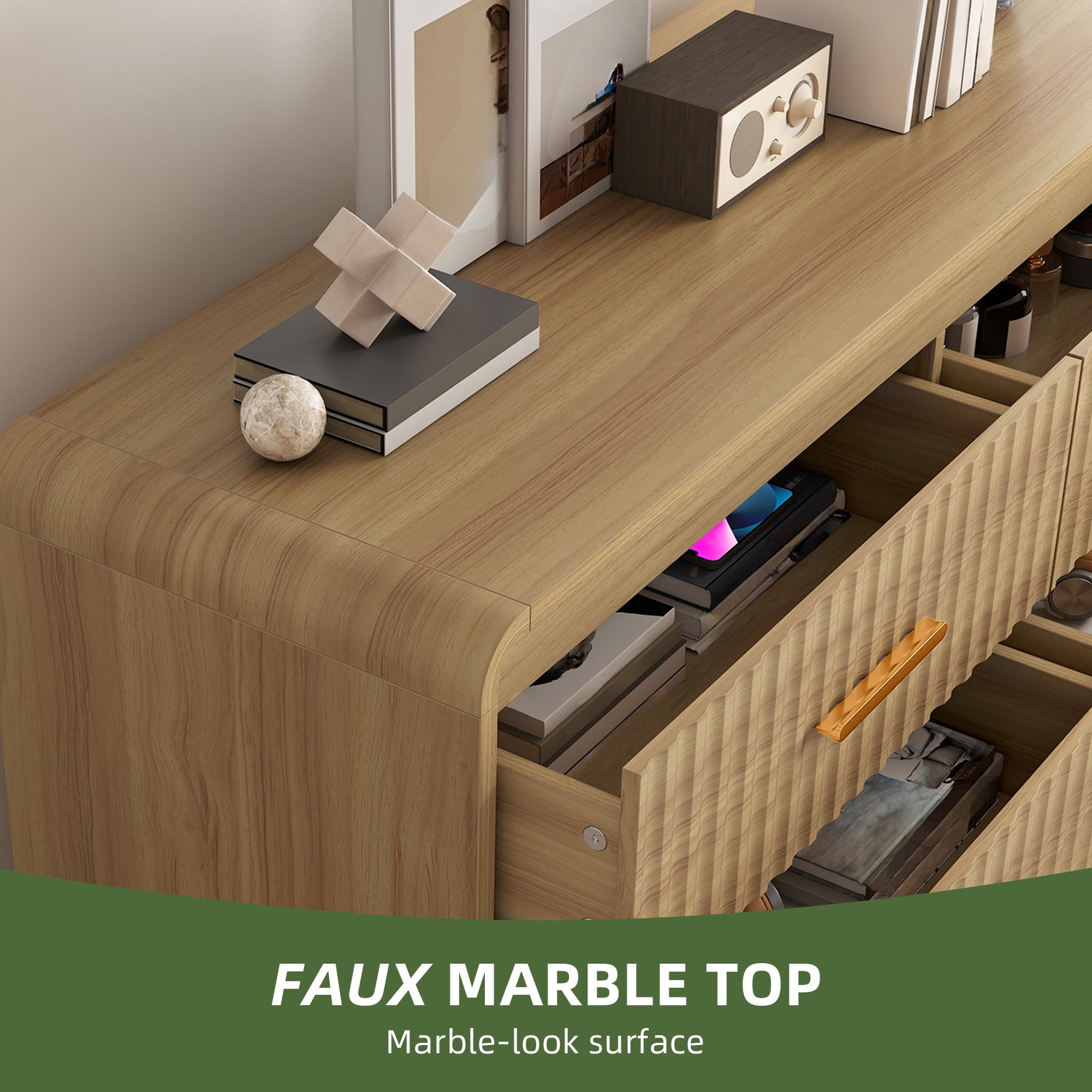 Uforic Chest of Drawers for Living Room, , or Entryway, Sturdy Fluted Dresser with 6 Drawers, Light Oak