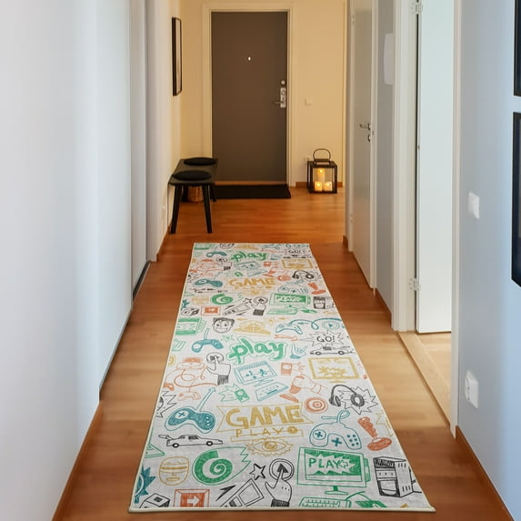 Video Games Decorative Rug, Monochrome Sketch Gaming Design Racing Monitor Device Gadget Teen 90's, Quality Carpet for Bedroom Dorm and Living Room, 6 Sizes, Shamrock Green, by Ambesonne