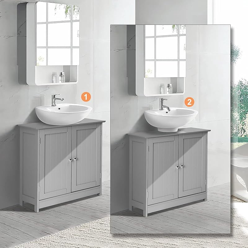 Pedestal Sink Storage Cabinet with 2 Doors Traditional Under Sink Cabinet Bathroom Space Saver Organizer with Adjustable Shelf 23 5/8" W x 11 7/16" D x 23 5/8" H