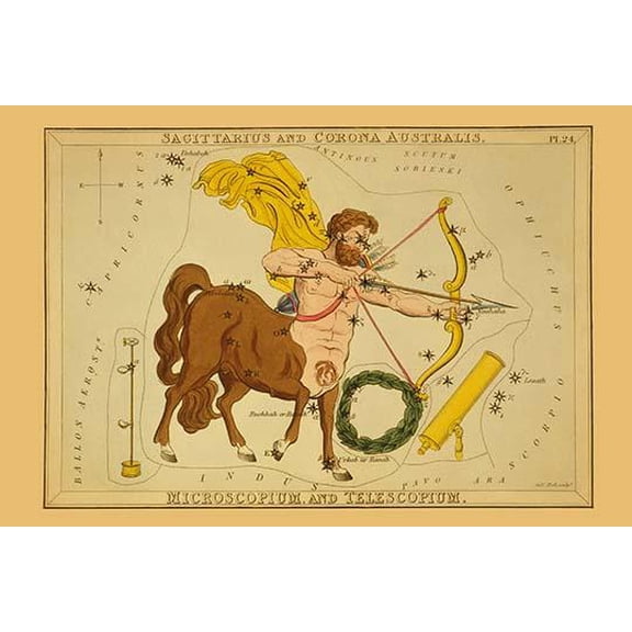 Sagittarius and Corona Australis, Microscopium, and Telescopium- Fine Art Canvas Print (20" x 30")