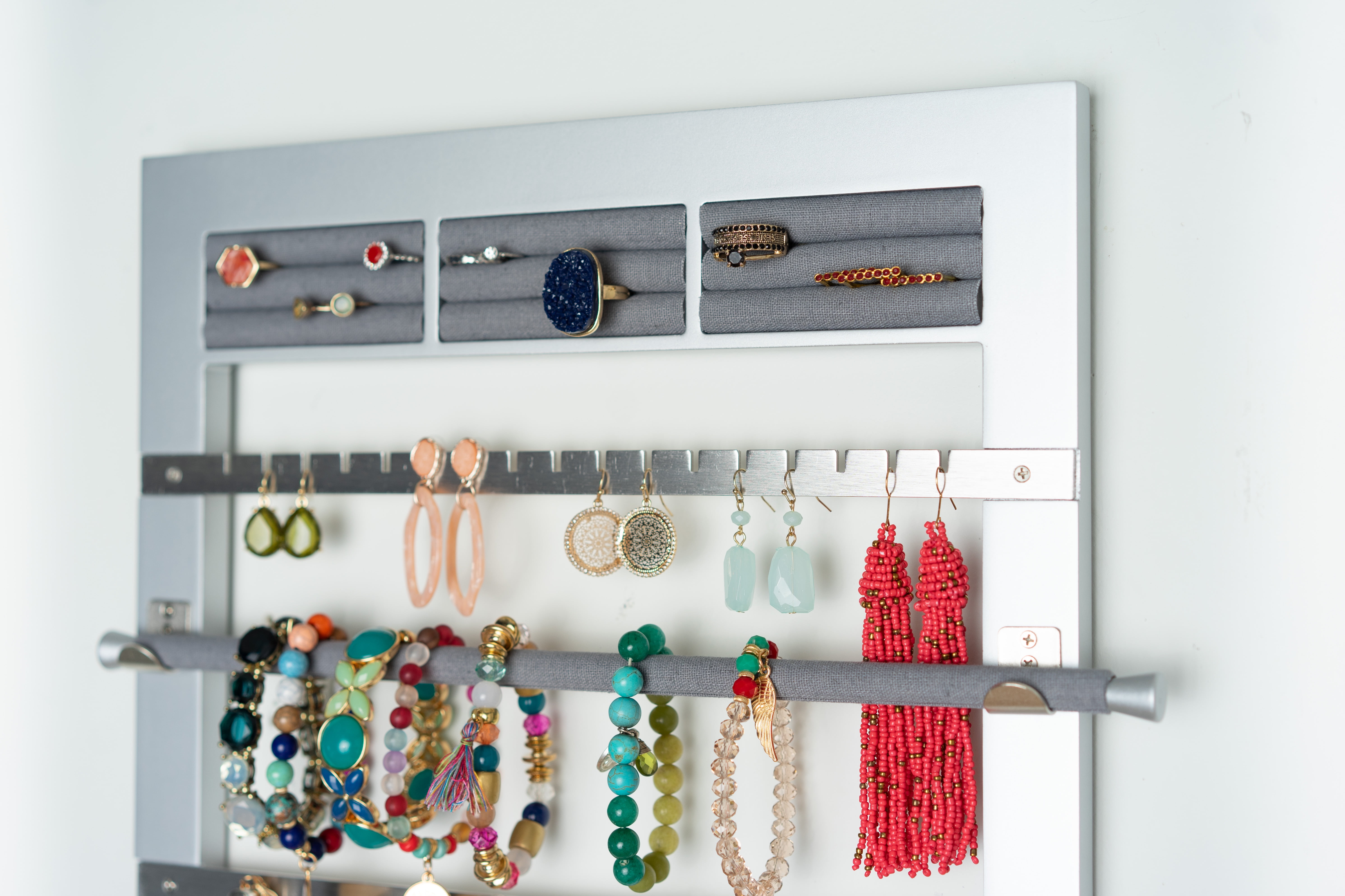 Hives and Honey Wall Hanging Silver Wood Jewelry Storage Rack