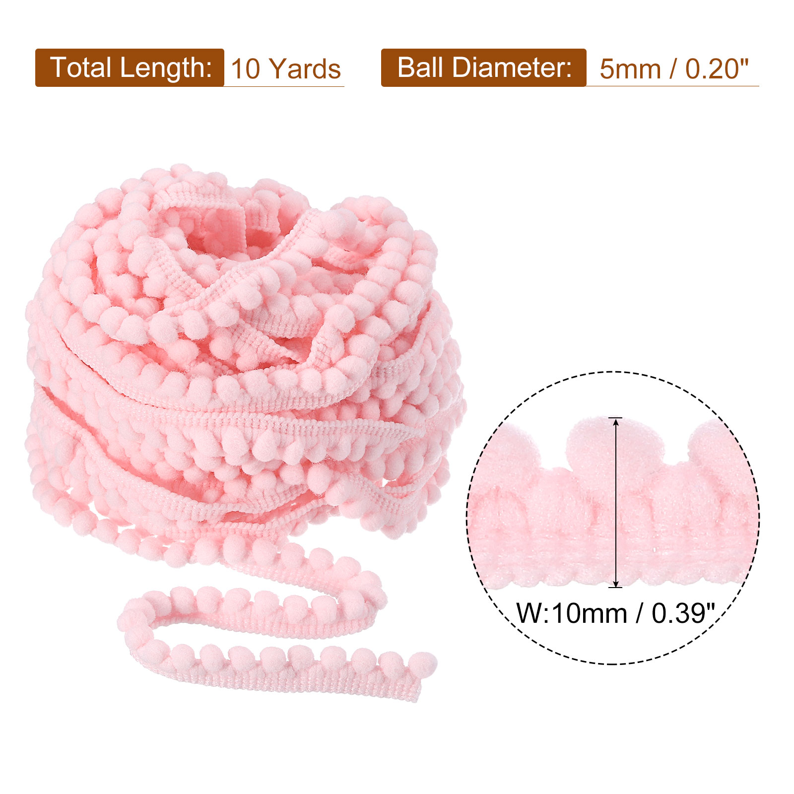 Ruban à Pompons DIY - 20 Yards, Largeur 1 Cm, Pompons 0,6 Cm, Nylon, Pour Couture, Décoration Vêtements, Rideaux, Accessoires - 2
