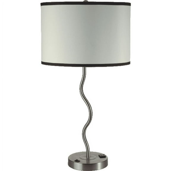 NEW Brushed Steel Base White & Espresso Fabric Shade Finish 29" Table Lamp 6224
