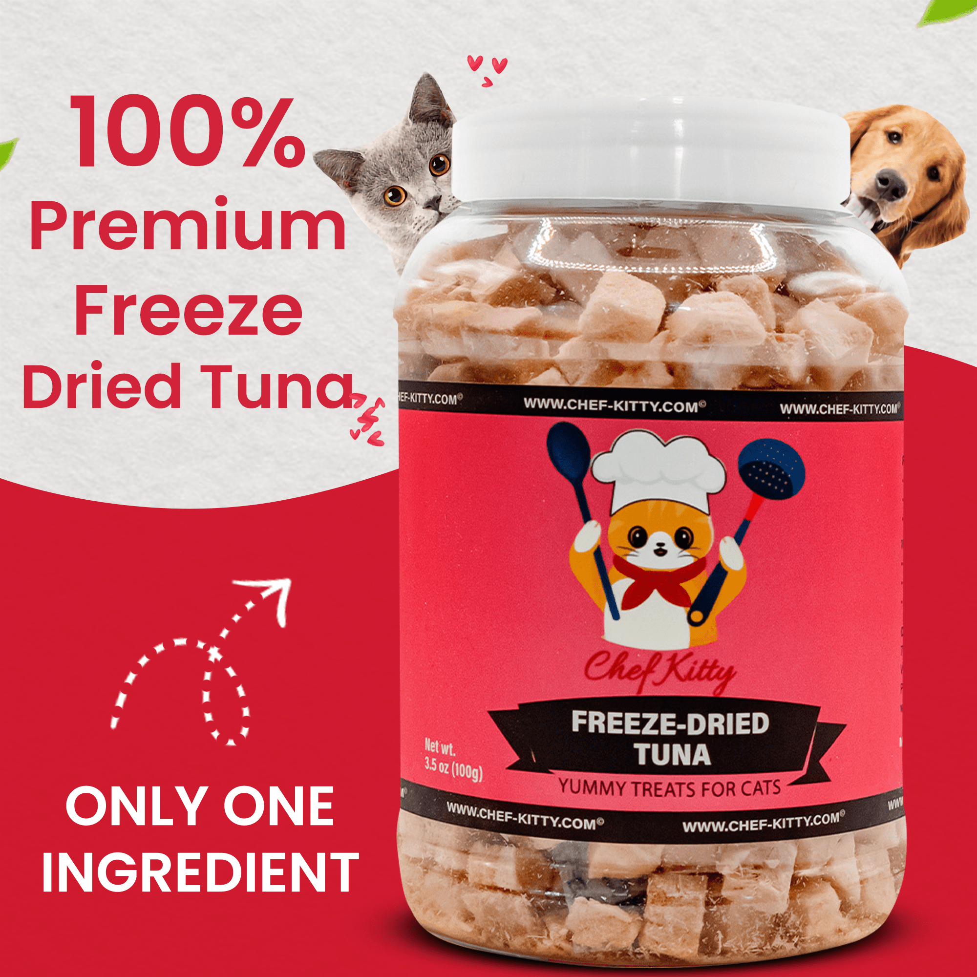 Chef Kitty Tuna Freeze Dried Treats for Cats and Dogs, 7.4 oz Bottle