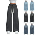 thumbnail image 6 of Women's High Waist Drawstring Jeans - Loose Casual Wide-Leg Denim Pants, Dark Blue Size L, 6 of 6