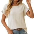thumbnail image 2 of HOWPAY Womens Tops Summer Short Sleeve Crew Neck Solid Color T Shirts Loose Fit Baggy Work Tee Tops Comfy Lightweight Vintage Y2K Streetwear Beige L, 2 of 6