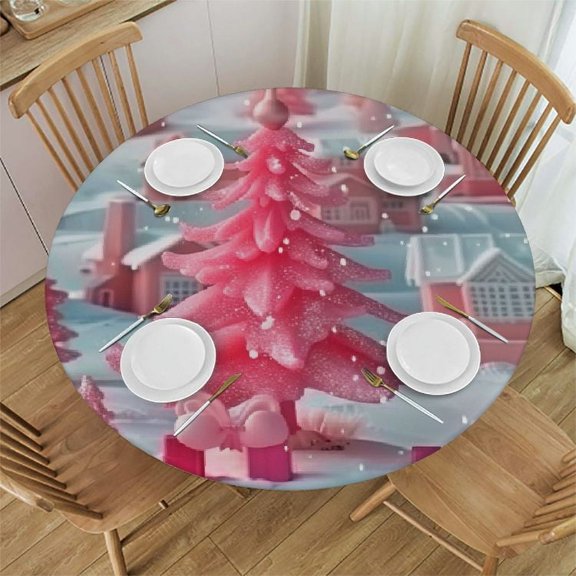 Sheronv Tree Snow Christmas Round Tablecloth 100% Polyester Stain-Resistant Washable Indoor Outdoor Restaurant Wedding Party Table Cloth 38"-42