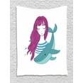 thumbnail image 1 of Girls Tapestry, Illustration of a Teenage Girl with Closed Eyes and a Funny Whale, Wall Hanging for Bedroom Living Room Dorm Decor, 40W X 60L Inches, Magenta Turquoise and Blue, by Ambesonne, 1 of 2