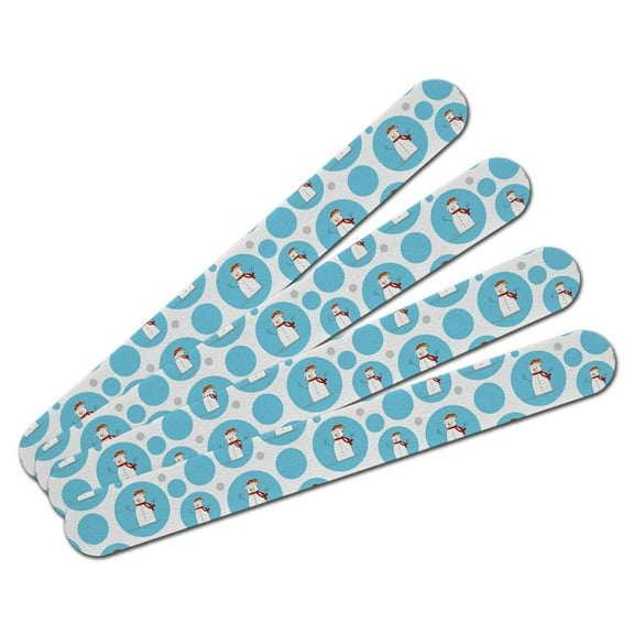 Snowman Striped Hat on Blue Double-Sided Nail File Emery Board Set 4 Pack