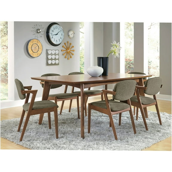 JERFIT Mid-Century Modern Dining Table, Dark Walnut Rectangular Wood Kitchen Table for 6 with Extension Leaf