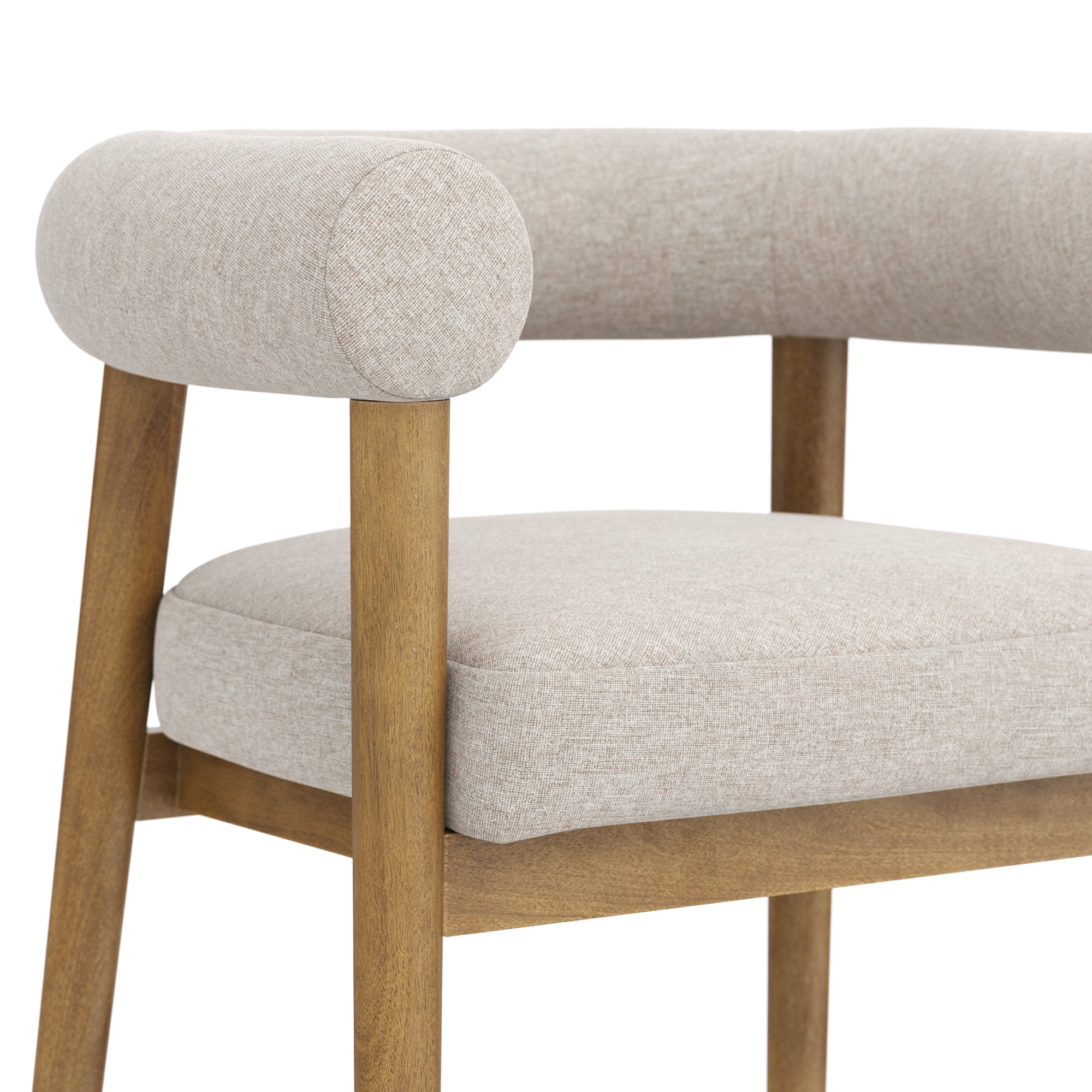 Nathan James Demi Modern Dining Room Chair, Barrel Back Dining Chair with Solid Wood Legs and Natural Flax Upholstery, Flax/Light Brown