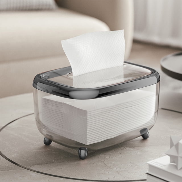 Transparent Paper Towel Holder Dispenser with Spring-Loaded Base,Flip-Top Lid,Magnetic Closure for Kitchen Bathroom Living Room Office,Plastic Tissue Box Cover Organizer,SouMaox