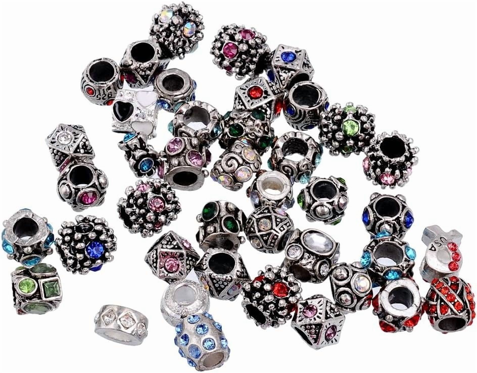 200Pcs Mix Assorted Crystal Silver Color Metal Charm Beads Jewelry Making