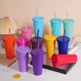 thumbnail image 4 of Assorted solid color reusable 710ml 24oz plastic cup cold cup coloured cup takeaway straw cup glasses with straw and lid, 4 of 5