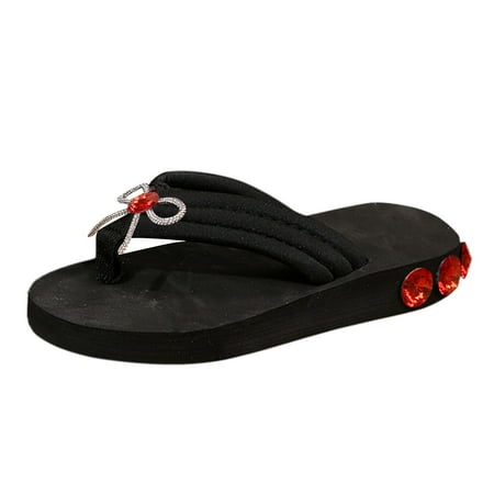 

Women s Summer Fashion Clip Toe Bow Rhinestone Slippers Casual Comfortable Out Beach Shoes