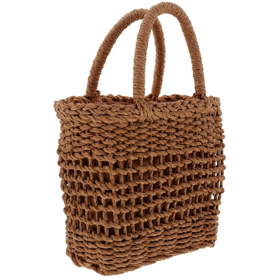 HOMEMAXS Plastic Straw Shoulder Bag for Storage Light Brown Fashion Design Perfect for Beach Party