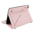thumbnail image 4 of Case for iPad mini 1/2/3/4/5, Folio Stand PU Leather Rugged Cover with Shoulder Strap and Handstrap with elastic, Multi-Card Slots Cash Pockets Pen Slot Envelope Pocket Wallet Case, Pink, 4 of 10