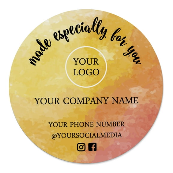 Printtoo Label Stickers for Small Business -100 RoundCustom Vinyl Waterproof Stickers -Personalized Labels for Handmade, Brand Stickers -Water Color, 5x5 Inches