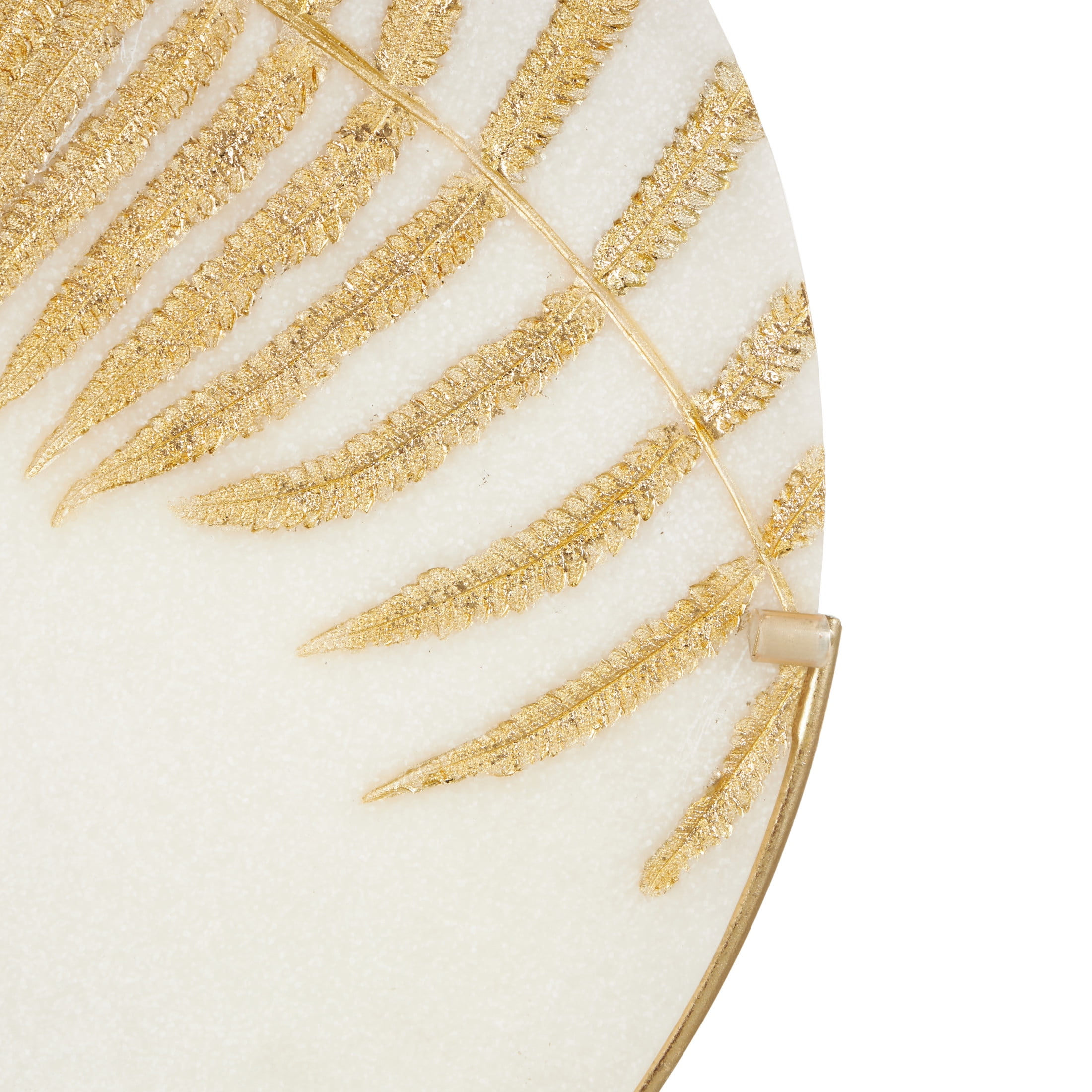 20" x 25" White Polystone Cutout Round Disk Leaf Sculpture with Gold Stand, by DecMode