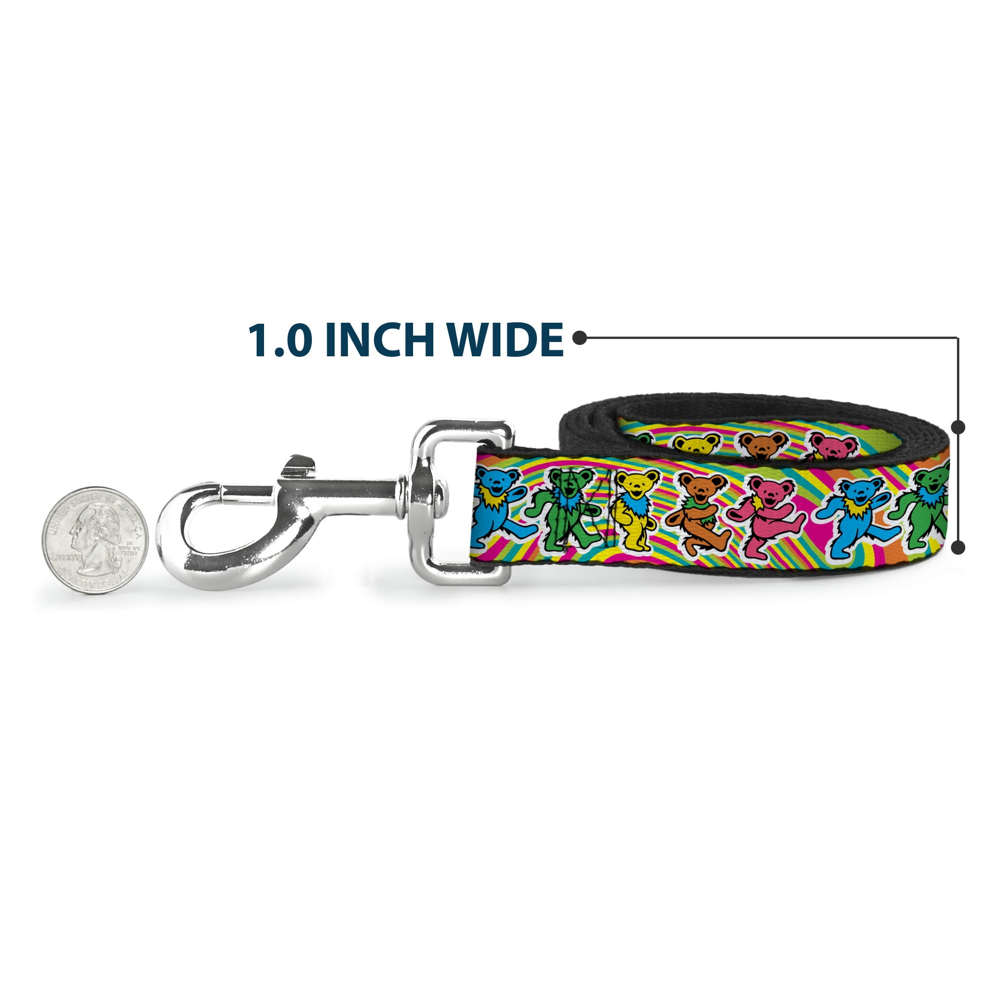 Grateful Dead Pet Leash, Dog Leash, Grateful Dead Dancing Bears Swirl Multi Color, 6 Feet Long 1.0 Inch Wide