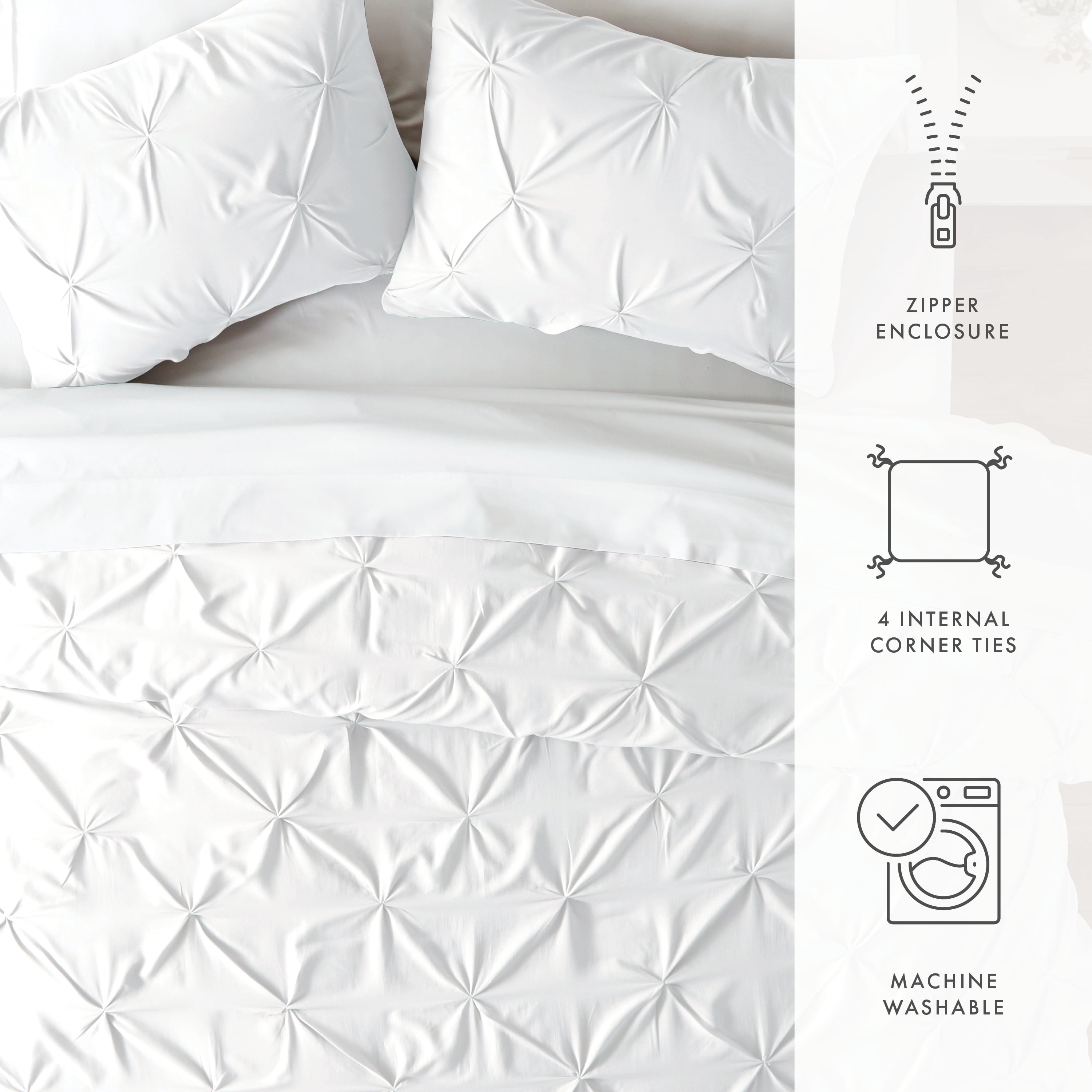 Noble Linens White Pinch Pleat 3-Piece Duvet Cover Set, King/Cal King