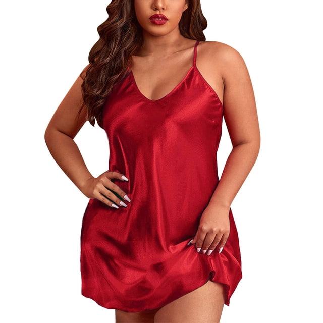 PEASKJP Chemises de Nuit en Coton pour Femmes Chemise de Nuit à Col V Pyjama Robe, Rouge XXXXL