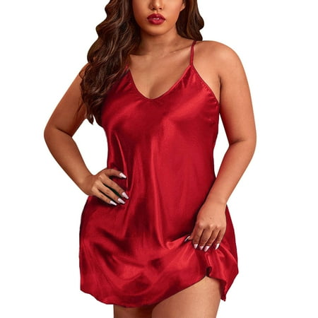 HAXMNOU Women Plus Size Ladies Lingerie Under Dress Full Slip Petticoat Underskirt Underwear Red 3XL