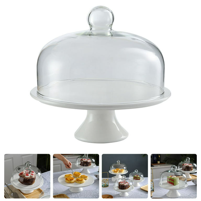 1 Set of Cake Tray with Lid Cake Stand Ceramic Dessert Plate Serving Dish  Holder