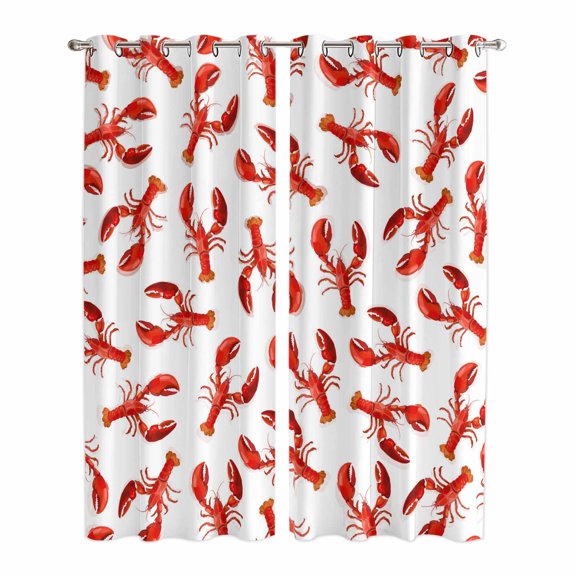 Kitchen Curtains 84 Inch Length 2 Panels, Red Lobster Grommets Window Treatment Curtain, Summer Ocean Animal Minimalist Art Thermal Curtains Drapes for Living Room/Bathroom