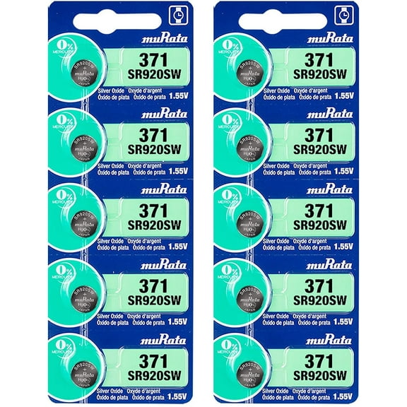 Murata 371 SR920SW Battery 1.55V Silver Oxide Watch Button Cell - Replaces Sony 371 (10 Batteries)
