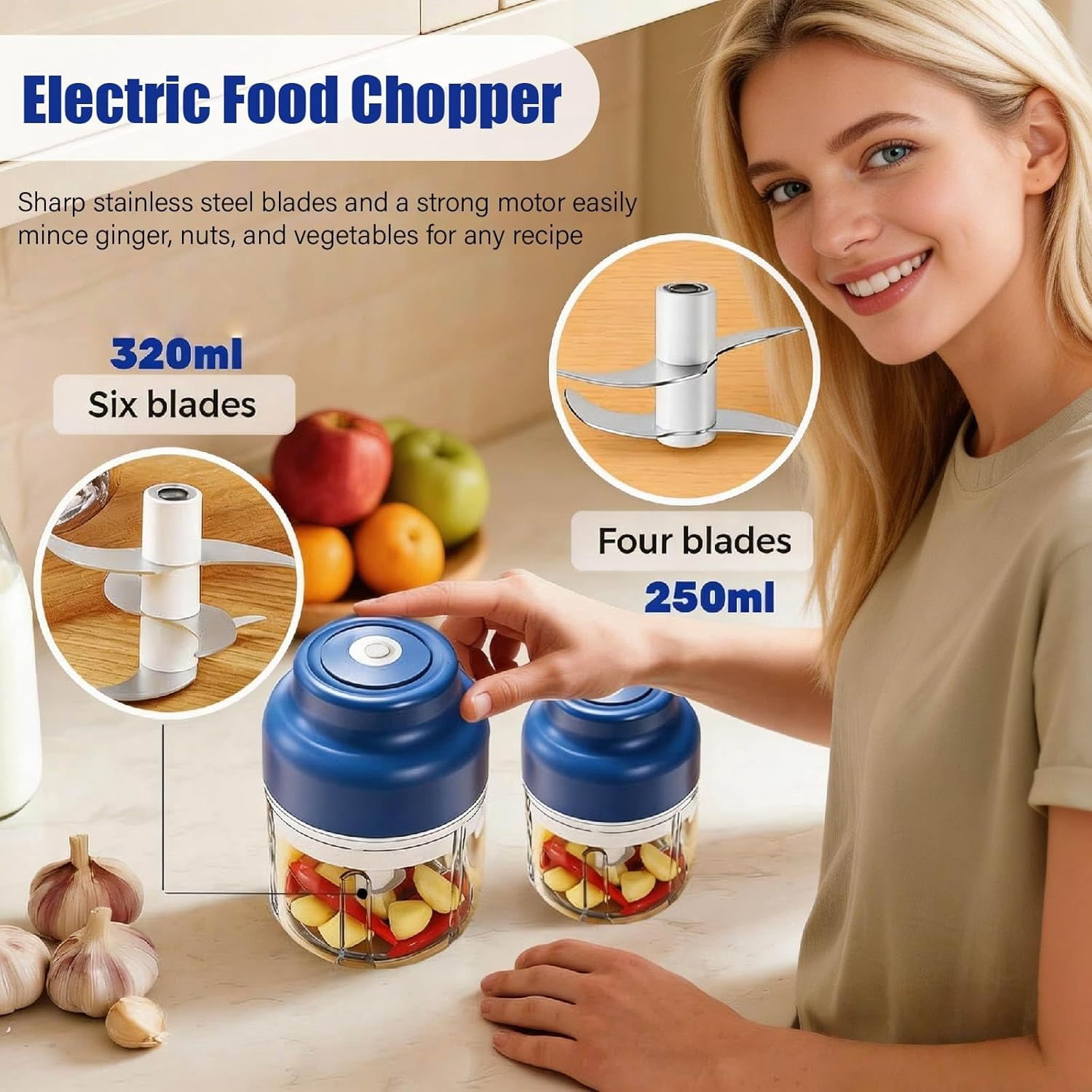 Household Electric Garlic Crusher, Cordless Mini Electric Garlic Chopper, Rechargeable Food Processor, Vegetable Chopper Blender, Chops in Seconds, No More Garlic Hands for Easy Food Prep
