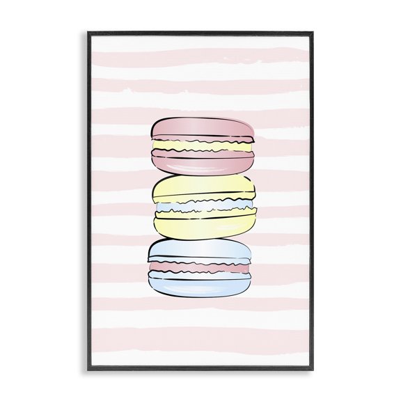 Stupell Industries Shabby Chic Pink Stripes Macarons Black Framed Giclee Art, 12 x 18, by Martina Pavlova