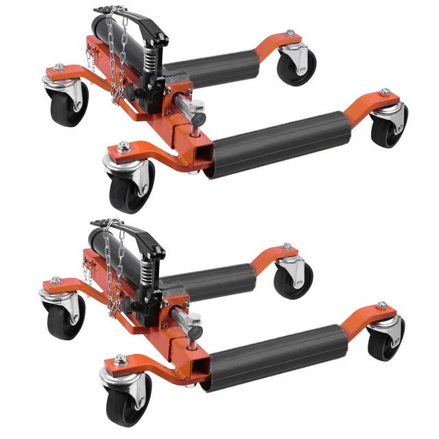 Ensemble de 2 Vérins Hydrauliques pour Roues de Voiture, Vérin de Positionnement de Véhicule 1500 Lb avec Pédale, Vérin Roulant Robuste pour Réparation et Déménagement de Pneus d'Auto, Orange Ou Jaune