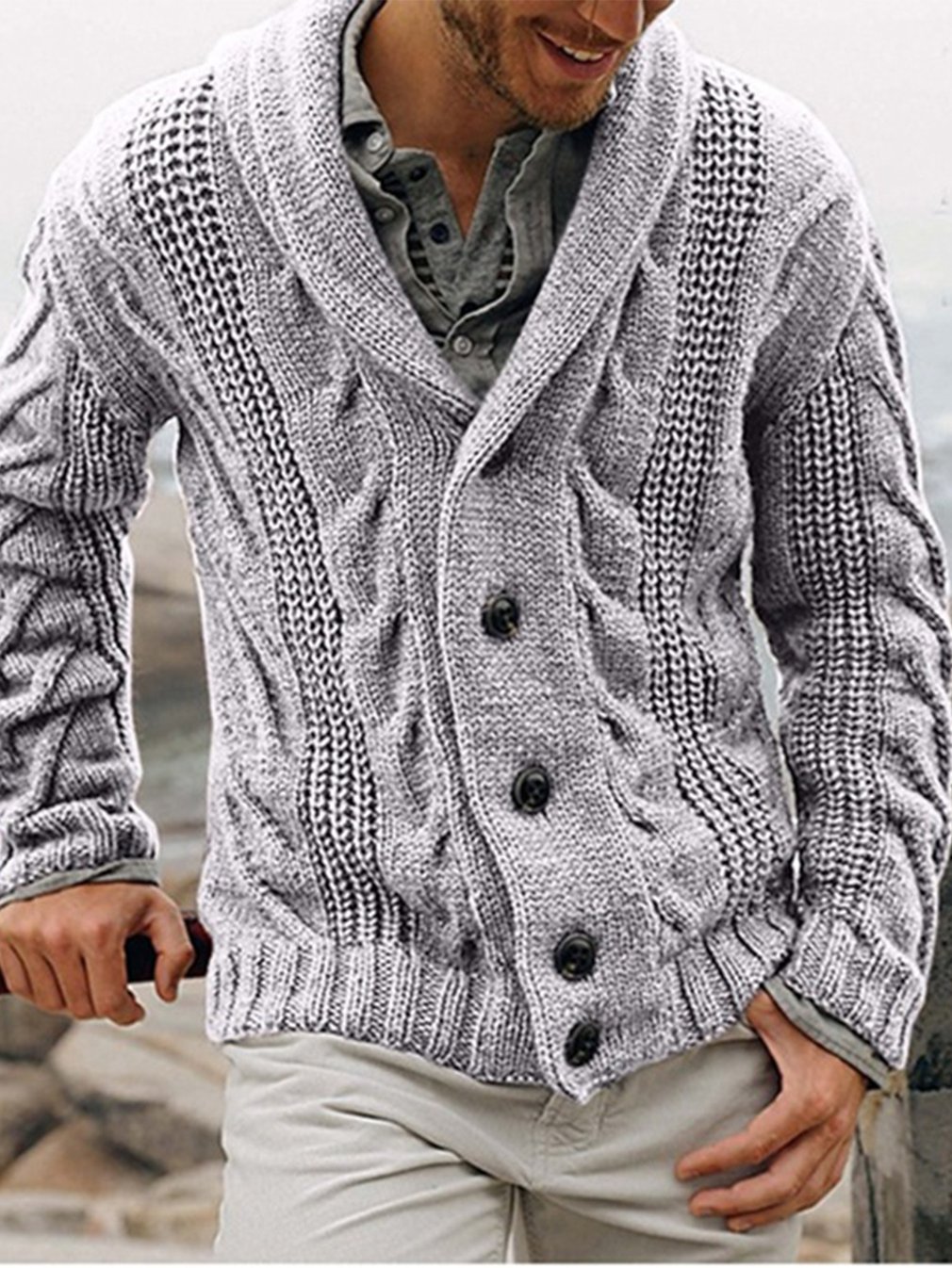 plain lapel patchwork winter loose sweater