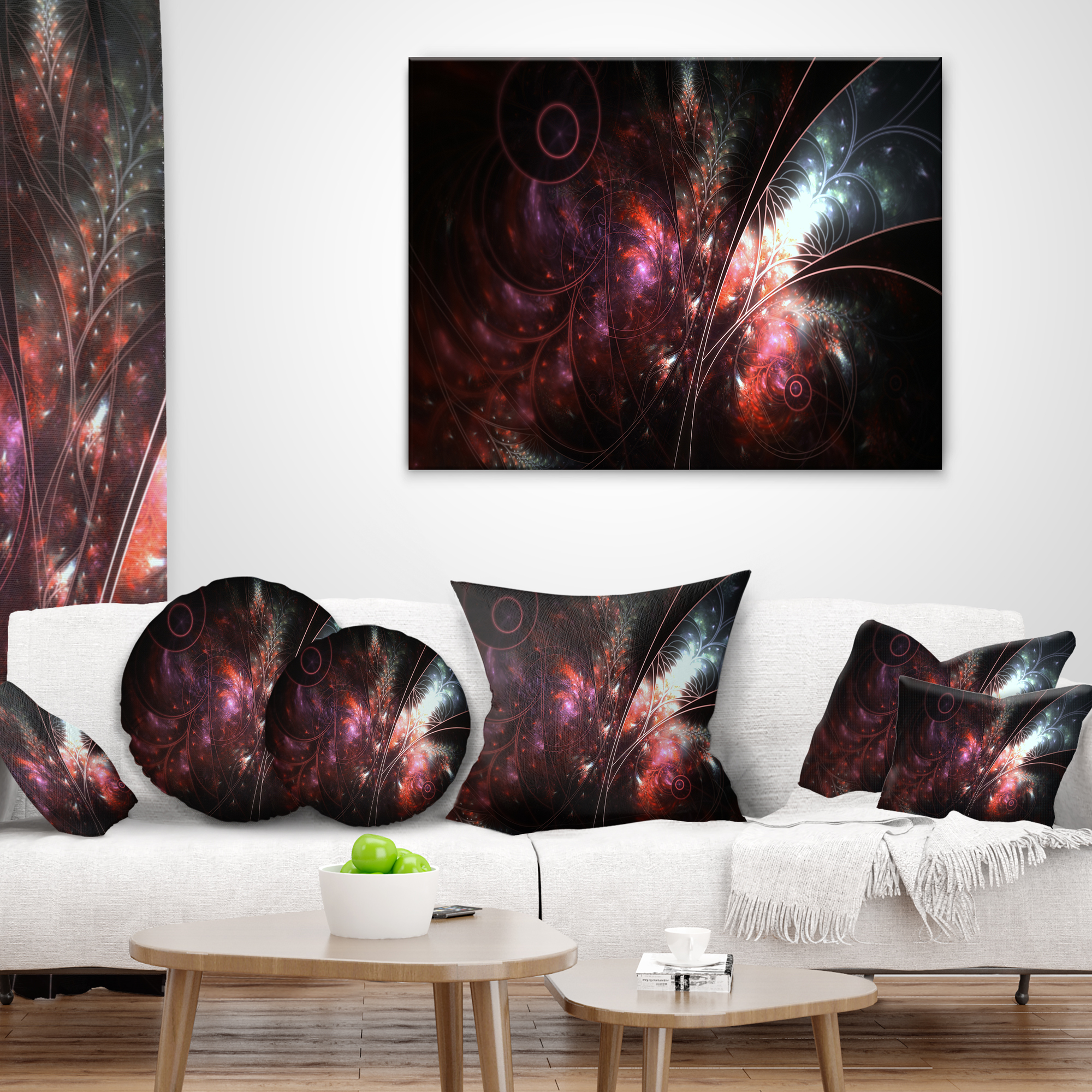 Designart Dark Alien Digital Art Fractal Flower - Floral Throw Pillow - 18x18