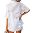 thumbnail image 4 of Sonducket Camisa de mujer Media manga a rayas Blusa con bolsillos Camisa de media manga a rayas Botón con cuello en V Top Prendas para la parte del cuerpo Azul claro L Sonducket AP003125-18, 4 of 6