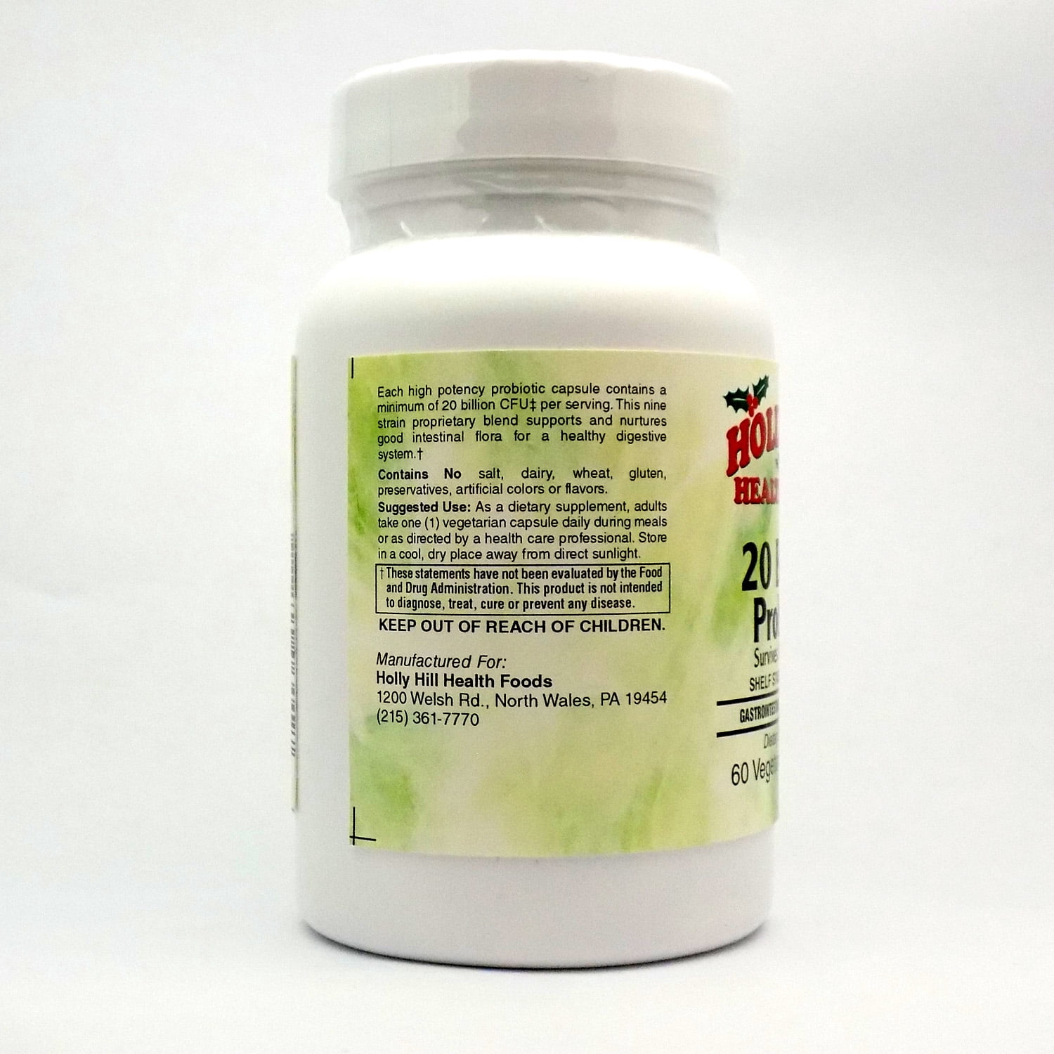 Holly Hill Health Foods 20 Billion CFU Probiotic, 60 Vegetarian Capsules