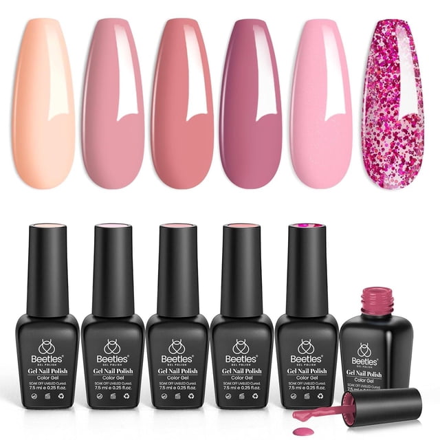 Kit de Esmalte de Uñas Beetles Rosa Pastel con Purpurina LED UV para Regalo