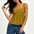 thumbnail image 7 of hoksml Women's Checkered Print Square Neck Tank Top, Back Tie Sleeveless Babydoll Blouse, 7 of 7
