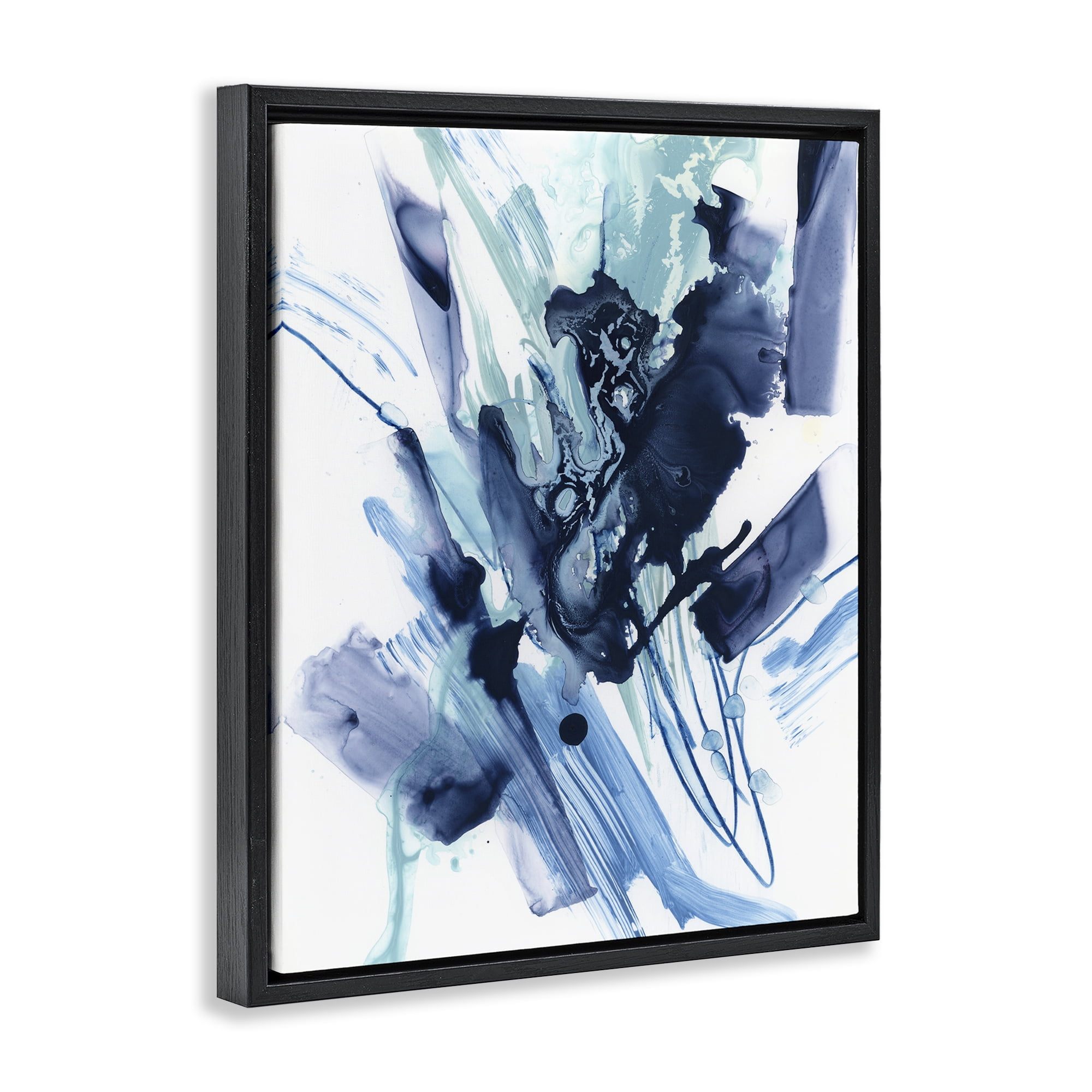 Stupell Industries Restless Blue Splash Abstract Painting Black Floater Framed Canvas Art Print Wall Art, 17 x 21