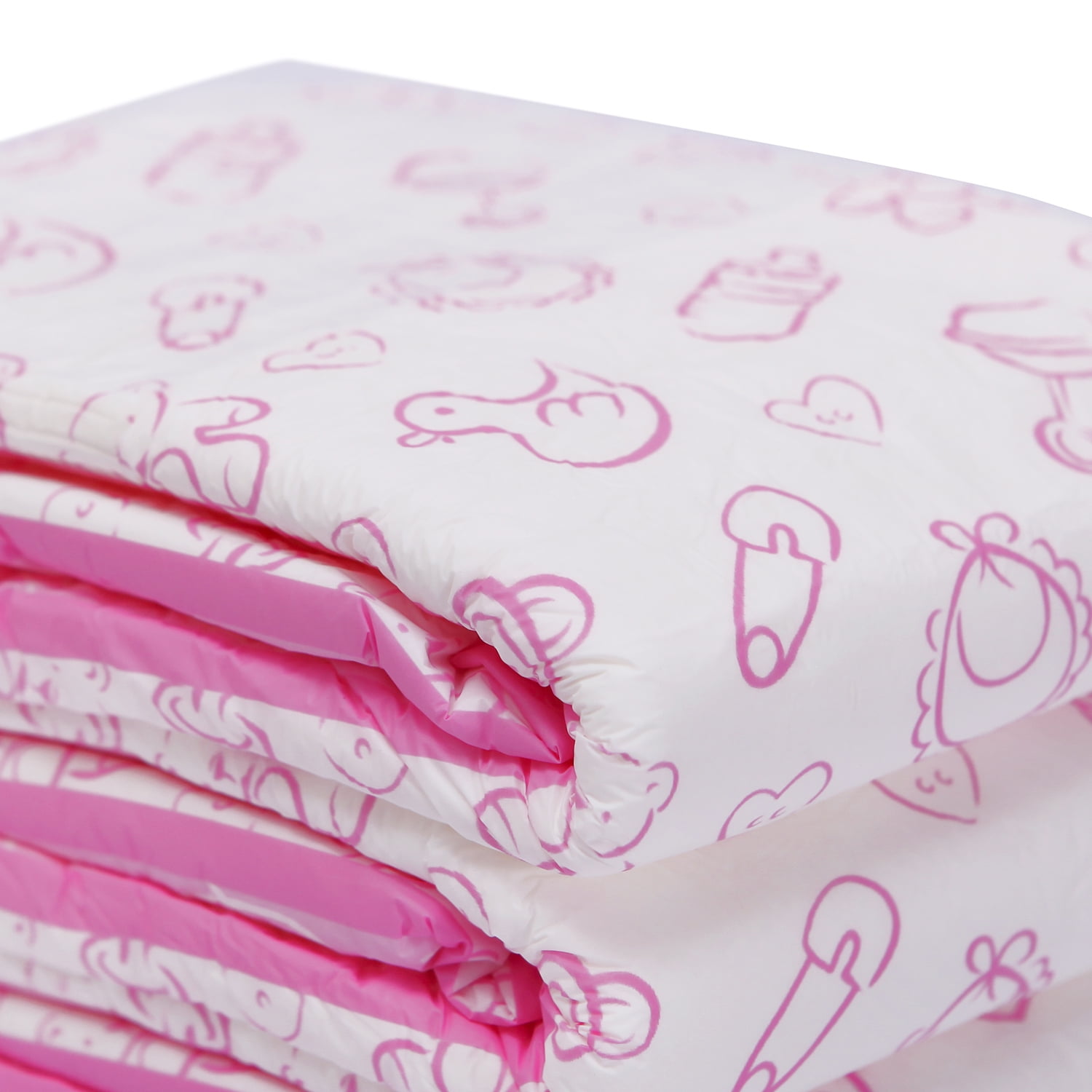 Littleforbig Adult Printed Diaper 10 Pieces - Nursery Pink (Medium 28"-38") Medium (Pack of 10) Pink