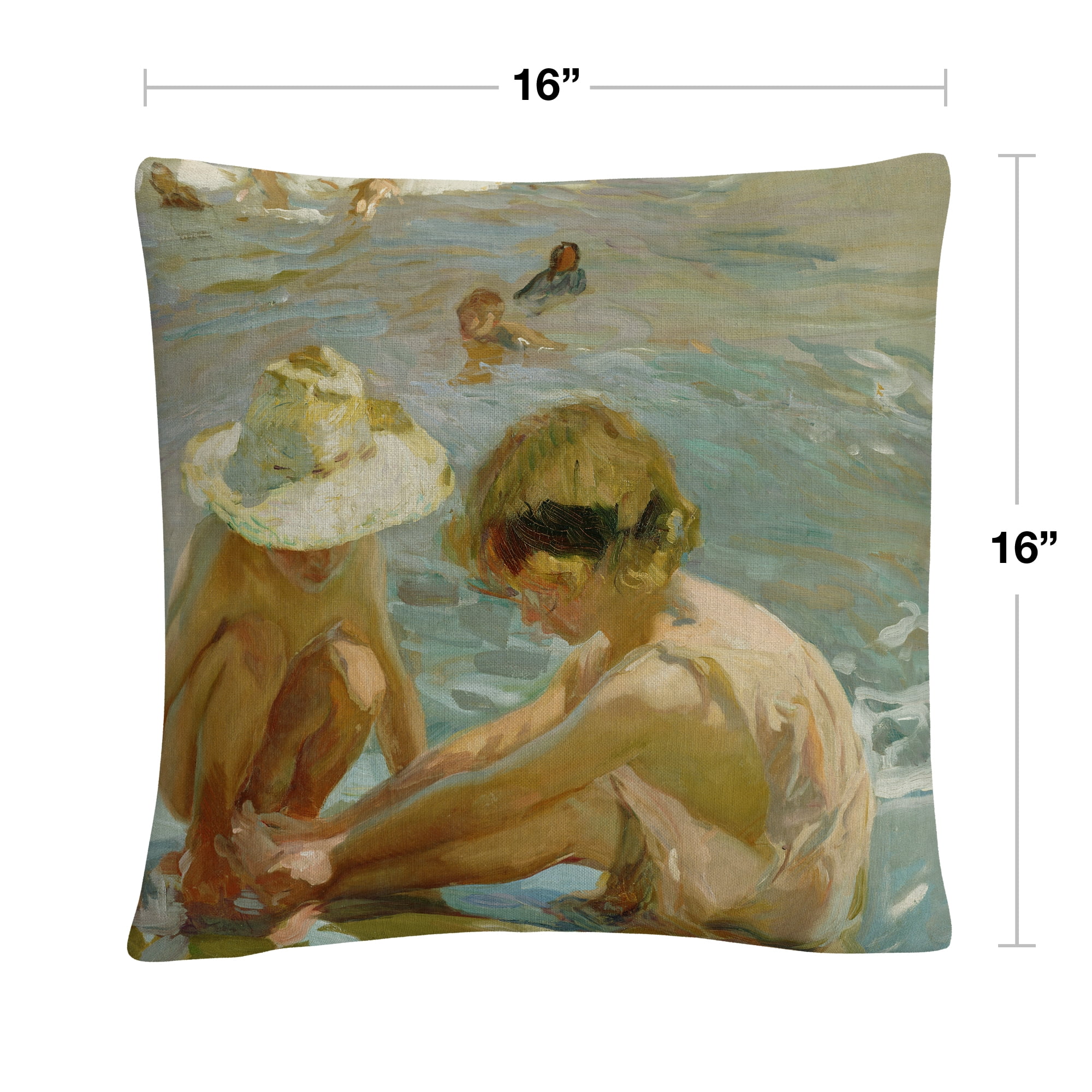 Joaquin Sorolla 'The Wounded Foot' 16 X 16 Decorative Throw Pillow